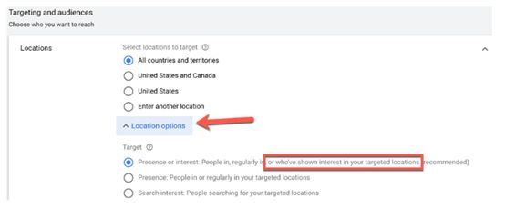 Φωτογραφεία από το περιβάλλον των google ads για τη ρύθμιση της γεωγραφικής στόχευσης