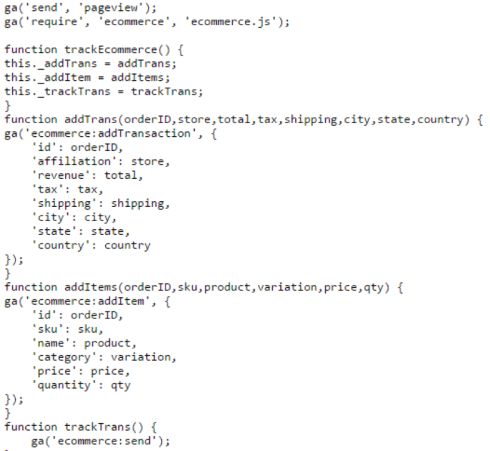ecommerce tracking code in a webpage